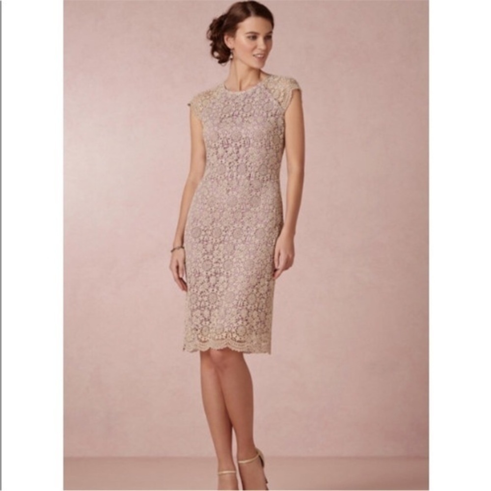 Mignon Doo BHLDN Shined Lace Cap Sleeve Midi Shift Dress 12